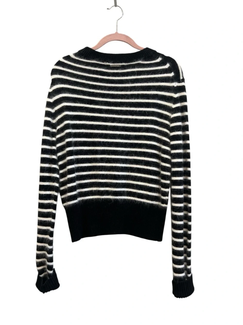 Michael Kors Black and White Striped Crewneck Sweater